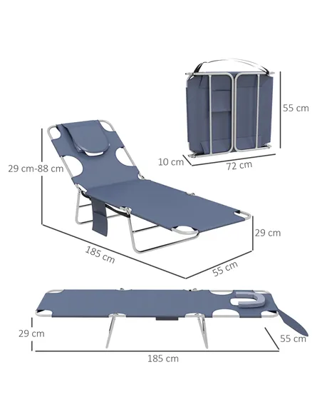 Outsunny Foldable Sun Lounger Set of 2 with Reading Hole, Portable Sun Lounger with 5 Level Adjustable Backrest, Reclining Loung