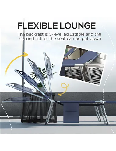 Outsunny Foldable Sun Lounger Set of 2 with Reading Hole, Portable Sun Lounger with 5 Level Adjustable Backrest, Reclining Loung