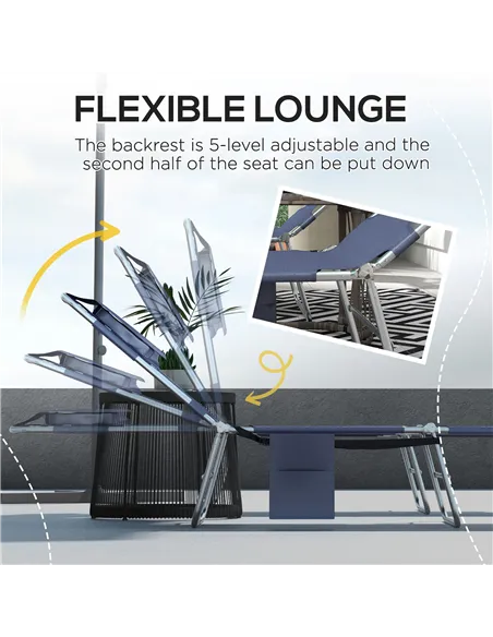 Outsunny Foldable Sun Lounger Set of 2 with Reading Hole, Portable Sun Lounger with 5 Level Adjustable Backrest, Reclining Loung