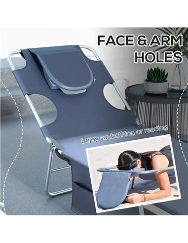 Outsunny Foldable Sun Lounger Set of 2 with Reading Hole, Portable Sun Lounger with 5 Level Adjustable Backrest, Reclining Loung