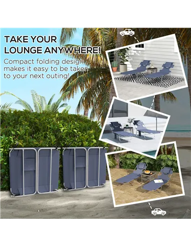 Outsunny Foldable Sun Lounger Set of 2 with Reading Hole, Portable Sun Lounger with 5 Level Adjustable Backrest, Reclining Loung
