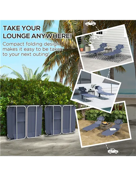 Outsunny Foldable Sun Lounger Set of 2 with Reading Hole, Portable Sun Lounger with 5 Level Adjustable Backrest, Reclining Loung