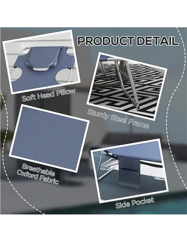 Outsunny Foldable Sun Lounger Set of 2 with Reading Hole, Portable Sun Lounger with 5 Level Adjustable Backrest, Reclining Loung