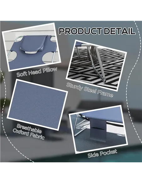 Outsunny Foldable Sun Lounger Set of 2 with Reading Hole, Portable Sun Lounger with 5 Level Adjustable Backrest, Reclining Loung