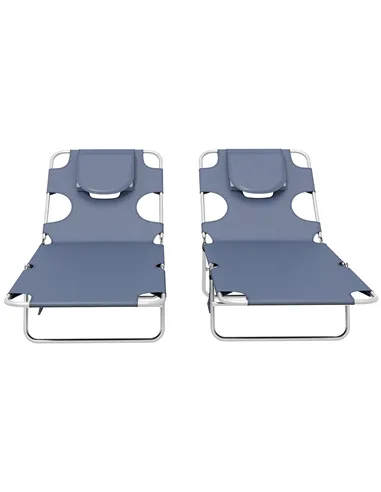 Outsunny Foldable Sun Lounger Set of 2 with Reading Hole, Portable Sun Lounger with 5 Level Adjustable Backrest, Reclining Loung