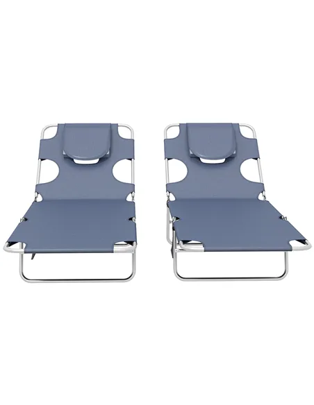 Outsunny Foldable Sun Lounger Set of 2 with Reading Hole, Portable Sun Lounger with 5 Level Adjustable Backrest, Reclining Loung