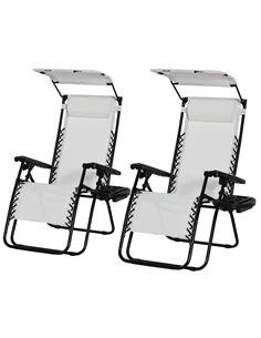 Outsunny 2 Piece Foldable Reclining Garden Chair with Headrest, Zero Gravity Deck Sun Lounger Seat Chair with Footrest, Armrest,