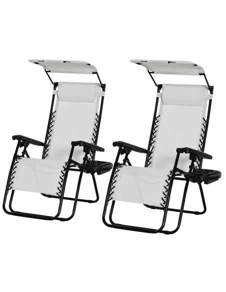 Outsunny 2 Piece Foldable Reclining Garden Chair with Headrest, Zero Gravity Deck Sun Lounger Seat Chair with Footrest, Armrest,