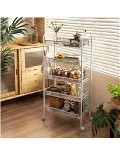 HOMCOM Five-Steel Mesh Basket Storage Trolley, with Wheels - White 2
