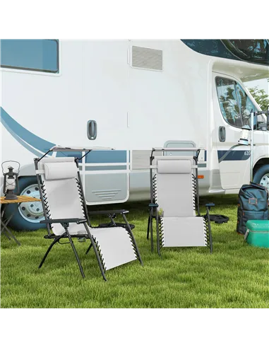 Outsunny 2 Piece Foldable Reclining Garden Chair with Headrest, Zero Gravity Deck Sun Lounger Seat Chair with Footrest, Armrest,