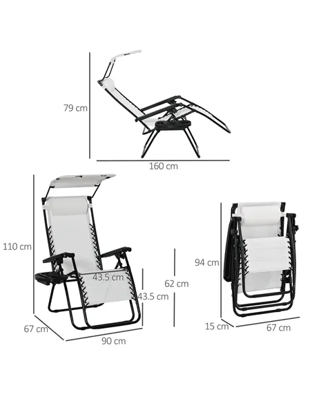 Outsunny 2 Piece Foldable Reclining Garden Chair with Headrest, Zero Gravity Deck Sun Lounger Seat Chair with Footrest, Armrest,