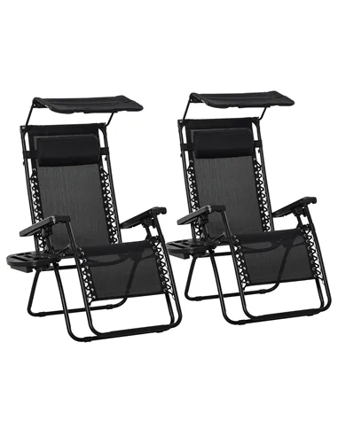 Outsunny 2 Piece Foldable Reclining Garden Chair with Headrest, Zero Gravity Deck Sun Lounger Seat Chair with Footrest, Armrest,