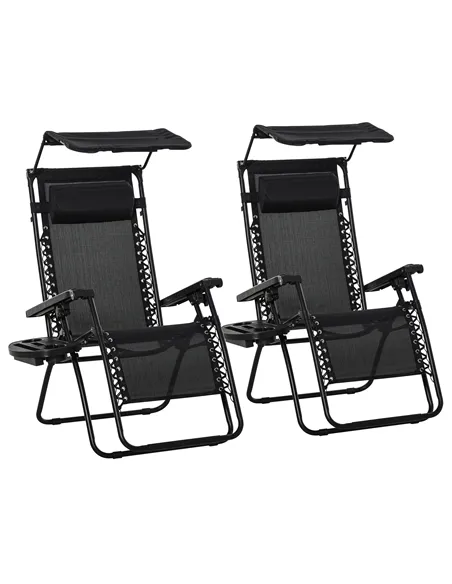 Outsunny 2 Piece Foldable Reclining Garden Chair with Headrest, Zero Gravity Deck Sun Lounger Seat Chair with Footrest, Armrest,