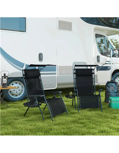 Outsunny 2 Piece Foldable Reclining Garden Chair with Headrest, Zero Gravity Deck Sun Lounger Seat Chair with Footrest, Armrest,