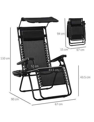 Outsunny 2 Piece Foldable Reclining Garden Chair with Headrest, Zero Gravity Deck Sun Lounger Seat Chair with Footrest, Armrest,