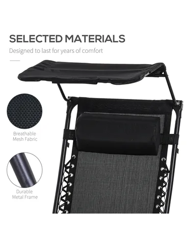 Outsunny 2 Piece Foldable Reclining Garden Chair with Headrest, Zero Gravity Deck Sun Lounger Seat Chair with Footrest, Armrest,
