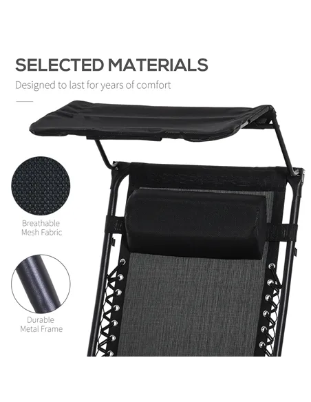 Outsunny 2 Piece Foldable Reclining Garden Chair with Headrest, Zero Gravity Deck Sun Lounger Seat Chair with Footrest, Armrest,