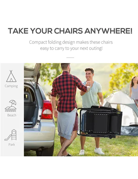 Outsunny 2 Piece Foldable Reclining Garden Chair with Headrest, Zero Gravity Deck Sun Lounger Seat Chair with Footrest, Armrest,