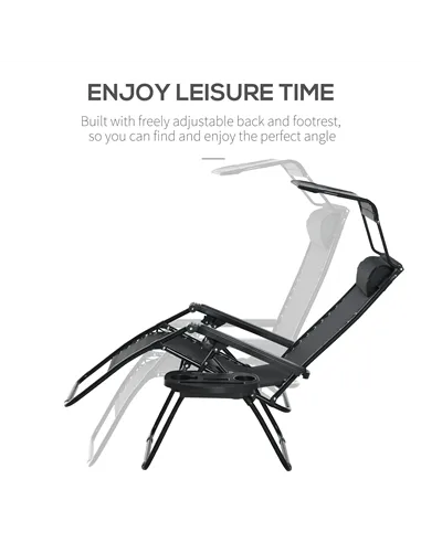 Outsunny 2 Piece Foldable Reclining Garden Chair with Headrest, Zero Gravity Deck Sun Lounger Seat Chair with Footrest, Armrest,