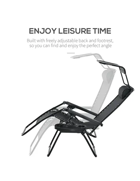 Outsunny 2 Piece Foldable Reclining Garden Chair with Headrest, Zero Gravity Deck Sun Lounger Seat Chair with Footrest, Armrest,