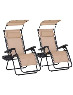 Outsunny 2 Piece Foldable Reclining Garden Chair with Headrest, Zero Gravity Deck Sun Lounger Seat Chair with Footrest, Armrest,