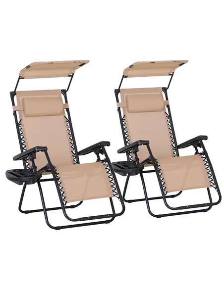 Outsunny 2 Piece Foldable Reclining Garden Chair with Headrest, Zero Gravity Deck Sun Lounger Seat Chair with Footrest, Armrest,