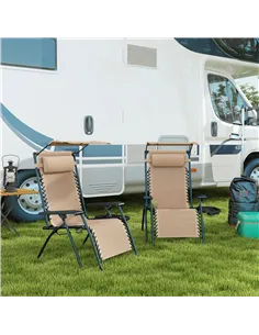 Outsunny 2 Piece Foldable Reclining Garden Chair with Headrest, Zero Gravity Deck Sun Lounger Seat Chair with Footrest, Armrest, 2