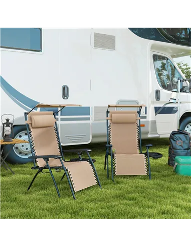 Outsunny 2 Piece Foldable Reclining Garden Chair with Headrest, Zero Gravity Deck Sun Lounger Seat Chair with Footrest, Armrest,