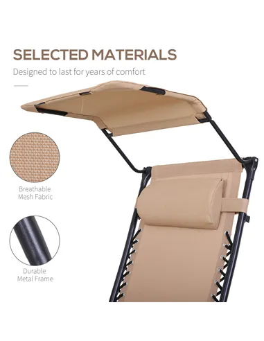 Outsunny 2 Piece Foldable Reclining Garden Chair with Headrest, Zero Gravity Deck Sun Lounger Seat Chair with Footrest, Armrest,