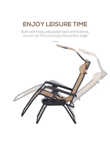 Outsunny 2 Piece Foldable Reclining Garden Chair with Headrest, Zero Gravity Deck Sun Lounger Seat Chair with Footrest, Armrest,