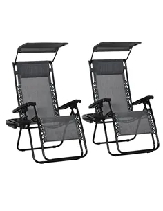 Outsunny 2 Piece Foldable Reclining Garden Chair with Headrest, Zero Gravity Deck Sun Lounger Seat Chair with Footrest, Armrest,