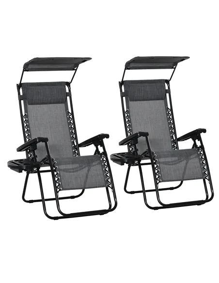 Outsunny 2 Piece Foldable Reclining Garden Chair with Headrest, Zero Gravity Deck Sun Lounger Seat Chair with Footrest, Armrest,