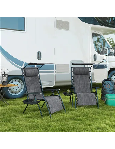 Outsunny 2 Piece Foldable Reclining Garden Chair with Headrest, Zero Gravity Deck Sun Lounger Seat Chair with Footrest, Armrest,