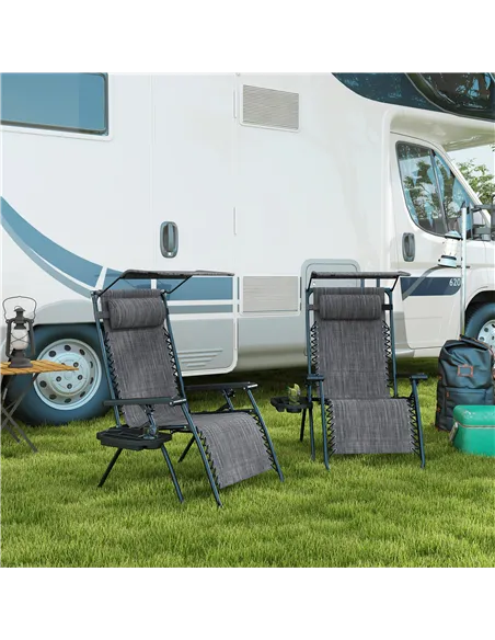 Outsunny 2 Piece Foldable Reclining Garden Chair with Headrest, Zero Gravity Deck Sun Lounger Seat Chair with Footrest, Armrest,