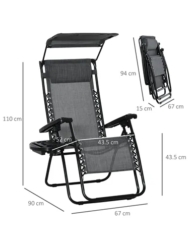 Outsunny 2 Piece Foldable Reclining Garden Chair with Headrest, Zero Gravity Deck Sun Lounger Seat Chair with Footrest, Armrest,