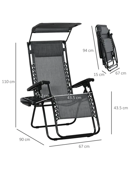 Outsunny 2 Piece Foldable Reclining Garden Chair with Headrest, Zero Gravity Deck Sun Lounger Seat Chair with Footrest, Armrest,