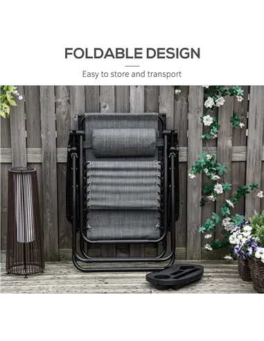 Outsunny 2 Piece Foldable Reclining Garden Chair with Headrest, Zero Gravity Deck Sun Lounger Seat Chair with Footrest, Armrest,