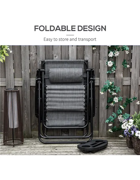 Outsunny 2 Piece Foldable Reclining Garden Chair with Headrest, Zero Gravity Deck Sun Lounger Seat Chair with Footrest, Armrest,