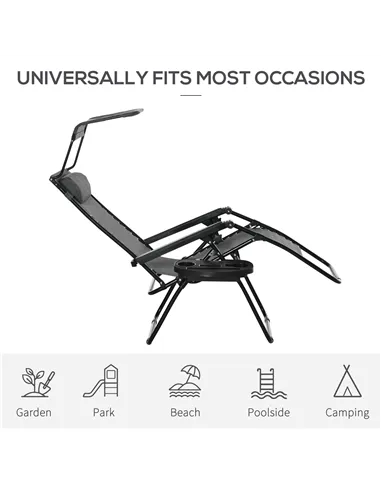 Outsunny 2 Piece Foldable Reclining Garden Chair with Headrest, Zero Gravity Deck Sun Lounger Seat Chair with Footrest, Armrest,