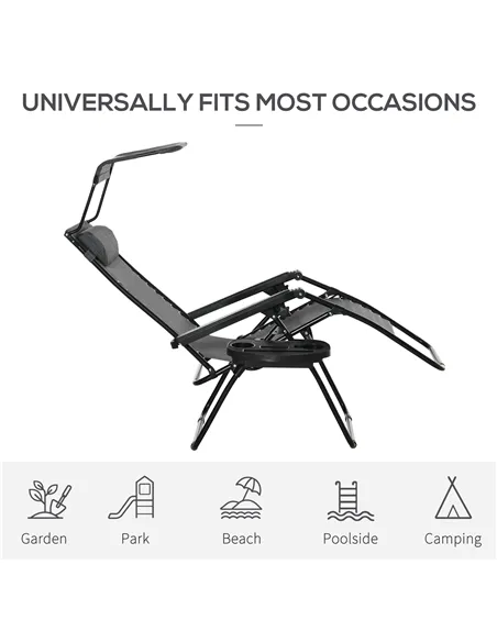 Outsunny 2 Piece Foldable Reclining Garden Chair with Headrest, Zero Gravity Deck Sun Lounger Seat Chair with Footrest, Armrest,