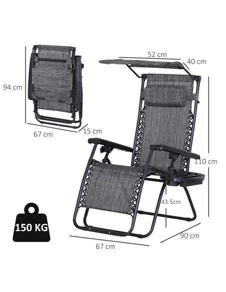 Outsunny 2 Piece Foldable Reclining Garden Chair with Headrest, Zero Gravity Deck Sun Lounger Seat Chair with Footrest, Armrest,