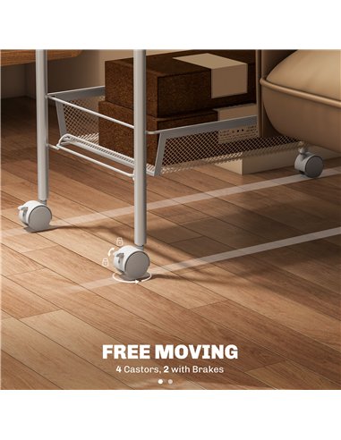 HOMCOM Five-Steel Mesh Basket Storage Trolley, with Wheels - White