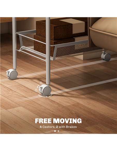 HOMCOM Five-Steel Mesh Basket Storage Trolley, with Wheels - White