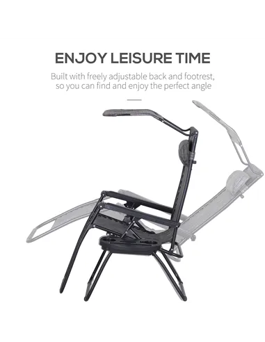 Outsunny 2 Piece Foldable Reclining Garden Chair with Headrest, Zero Gravity Deck Sun Lounger Seat Chair with Footrest, Armrest,