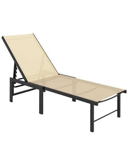 Outsunny Reclining Sun Lounger - Khaki