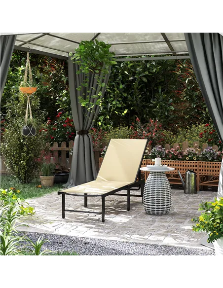 Outsunny Reclining Sun Lounger - Khaki