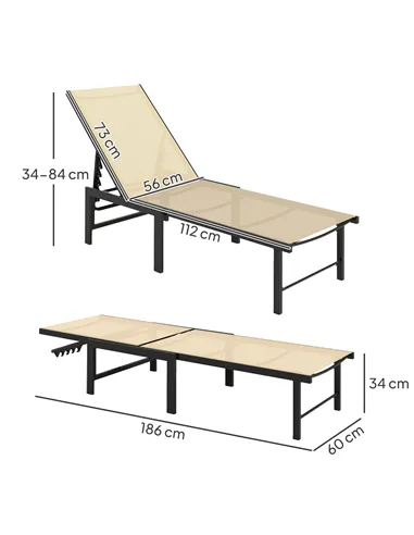 Outsunny Reclining Sun Lounger - Khaki