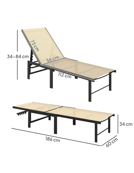 Outsunny Reclining Sun Lounger - Khaki