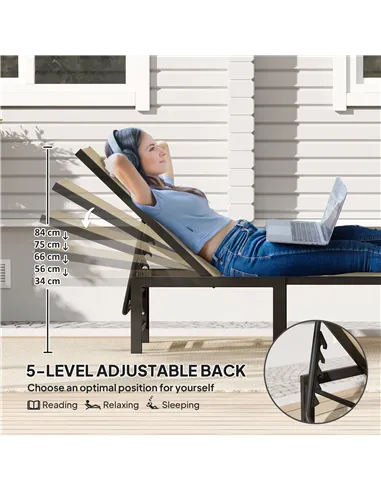 Outsunny Reclining Sun Lounger - Khaki