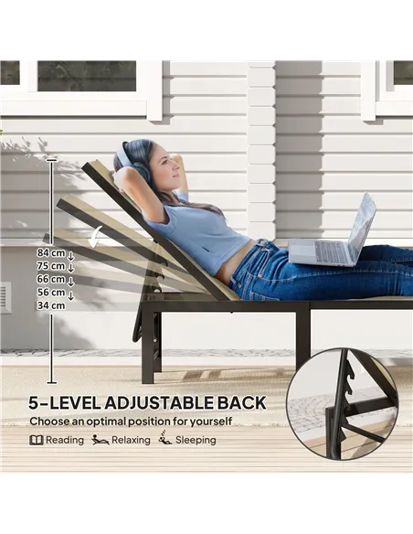 Outsunny Reclining Sun Lounger - Khaki